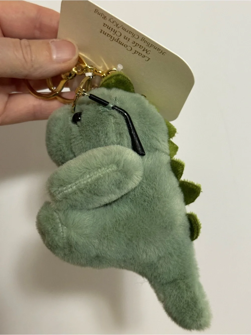 Plush Green Scholarly Dinosaur Glasses & Plaid Tie Handbag Charm/Key Ring - New